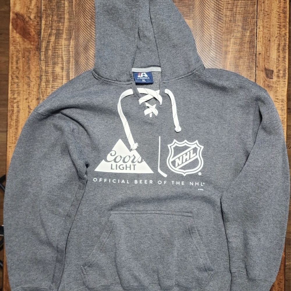 Coors Light NHL Hockey Jersey Hoodie Grey Size XL (Runs a Little Small)J.America